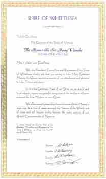 Letter of Letter under seal Addressed to the Governor of the State of Victoria, Sir Henry Winneke
