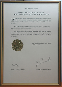 Proclamation of the Shire of Whittlesea to be the City of Whittlesea