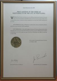 Proclamation of the Shire of Whittlesea to be the City of Whittlesea