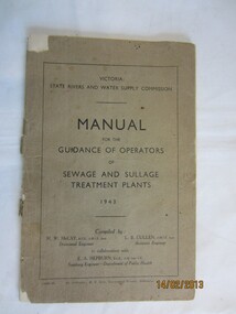 Manual/book, Government printer, Manual for the guidance of operators of sewage and sullage treatment plants 1943, 1943