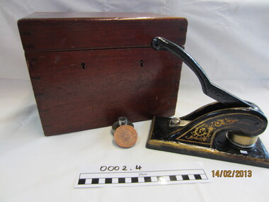 Antique cast iron seal embossing press, Roeszler, Seal