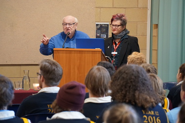 Father Bob Maguire visits Galen Catholic College, 2016