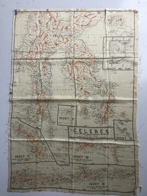 Australian World War II silk map of Celebes, 1940s