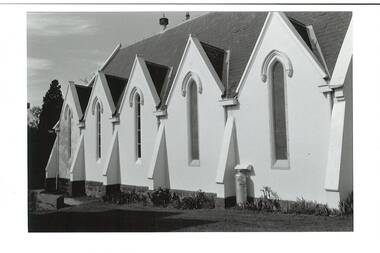 Photograph - B/W photograph, Mr C J Brooks, Buninyong Uniting Church (formerly Presbyterian) side view, close-up, Sept. 1993