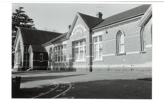 Buninyong State School.  A brick building, built circa 1870. Arch-shaped windows. Used as a state school since 1874.