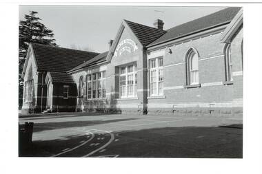 Buninyong State School.  A brick building, built circa 1870. Arch-shaped windows. Used as a state school since 1874.