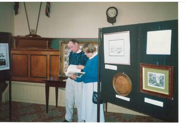 Scene in the old Buninyong Shire Offices showing the author and various visual representations of Buninyong's history