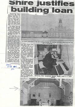 Photocopy of article relating to photo and restoration of courthouse and Town Hall.