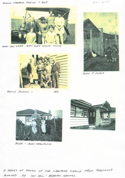 Photocopy of group of family photographs arranged with descriptions below.