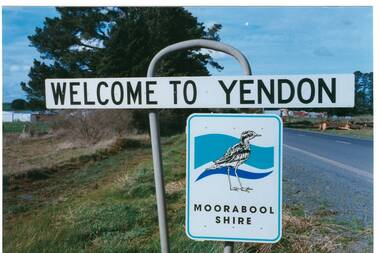 Colour photograph of Yendon township sign and Moorabool Shire sign below