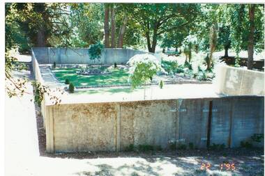 Colour photo showing the memorial Garden created in the area of the old Buninyong Baths after restoration in 1993-94