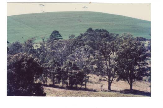 Colour photograph taken from site of Mt Helen Ballarat Institute of Advanced Education showing Green Hill