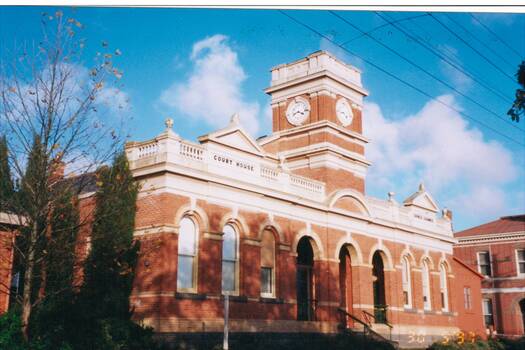 This photograph is of particular interest as it shows the Town Hall on 30 May 1997 with the tower removed for repair.