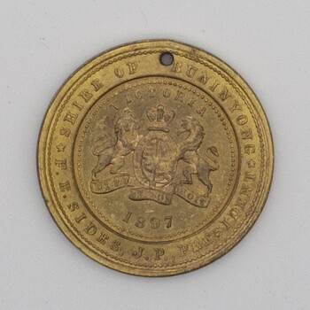 Medal presented to Shire of Buninyong president, F.E. Sides, , 1897