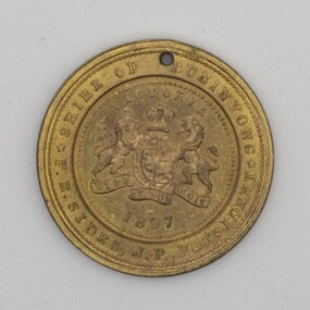 Medal presented to Shire of Buninyong president, F.E. Sides, , 1897