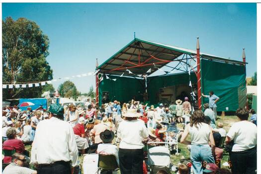 Colour photo of the opening of new De Soza Stage, De Soza Park Buninyong