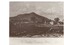 Black and white enlargement of "Township of Buninyong" c 1852, Mount Buninyong is visible in the background and the foreground shows a darkened image of some buildings animals.