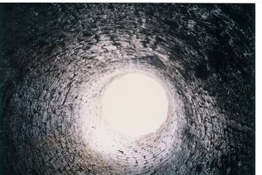 Interior of Lal Lal Blast furnace looking to the sky showing the firebrick lining clearly