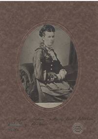 Studio photo seated lady in dark victorian dress, 3/4 profile