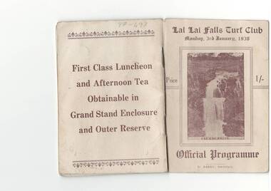 Small booklet, race club programme, photo of Falls on front 