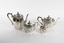 Silver hot water pot, teapot, sugar bowl and milk jug