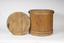 Wooden pail, rear view, with lid top