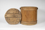 Wooden pail, rear view, with underside of lid