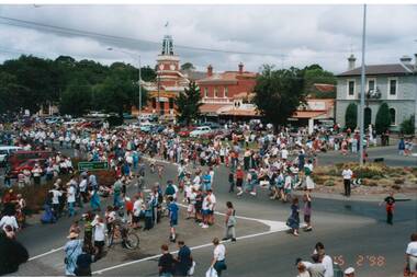View of Learmonth Street and roundabout looking South showing part of the procession and spectators