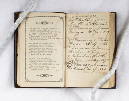 The Birthday Scripture Text Book, marriage date inscriptions