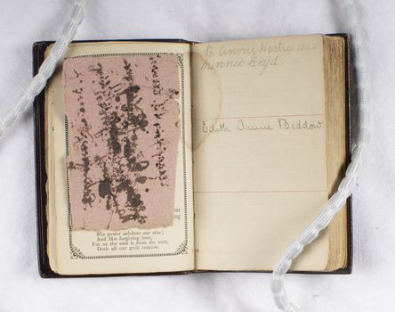 The Birthday Scripture Text Book, open page with blotter