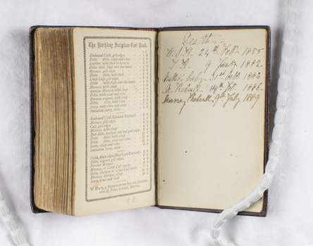 The Birthday Scripture Text Book, death date inscriptions