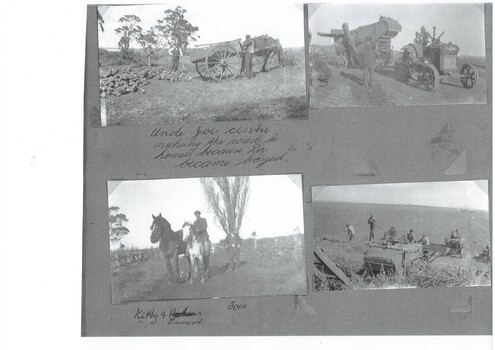 Various rural activities on Skelton property including repositioning machinery and horses and road repairing.