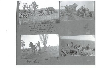 Various rural activities on Skelton property including repositioning machinery and horses and road repairing.
