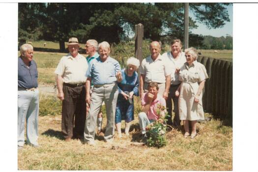 Colour photograph of members of the McKenzie family taking part in tree planting to mark Bicentenary Celebrations at Lal Lal Falls Park 1988 