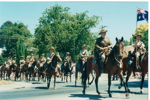 Colour photograph of Creswick Light Horse at roundabout Buninyong Festival Procession 1997