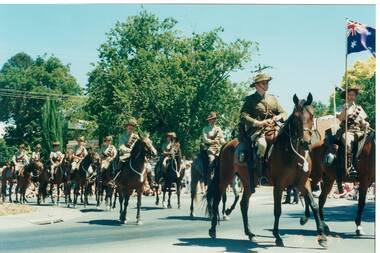 Colour photograph of Creswick Light Horse at roundabout Buninyong Festival Procession 1997