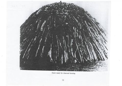 Photograph of wood stacked ready for charcoal burning