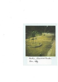 Colour photograph of interior of the old Buninyong Swimming Baths showing two newly planted circular garden beds bounded by rectangular paths
