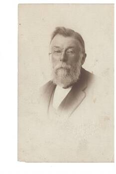 Sepia studio portrait of John Porter wearing pince-nez gazing directly into camera, Lafayette Studio Perth W.A. embossed in lower right corner