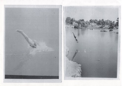 Local identity Gordon Hale diving into the dredge pond near Buninyong Cemetery in 1930.