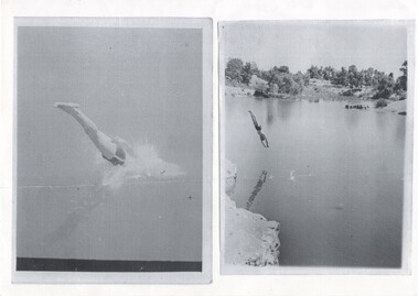 Local identity Gordon Hale diving into the dredge pond near Buninyong Cemetery in 1930.