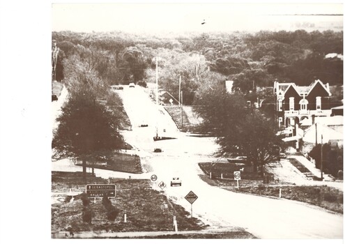 Interesting view of the crossroads before the roundabout was installed. The Crown Hotel is the prominent building on the right.