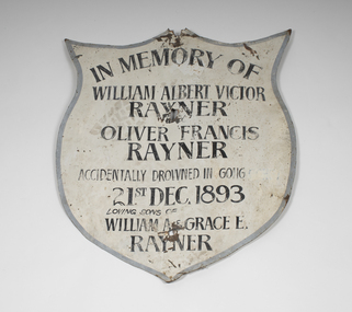Metal memorial plaque to drowned boys, 1893