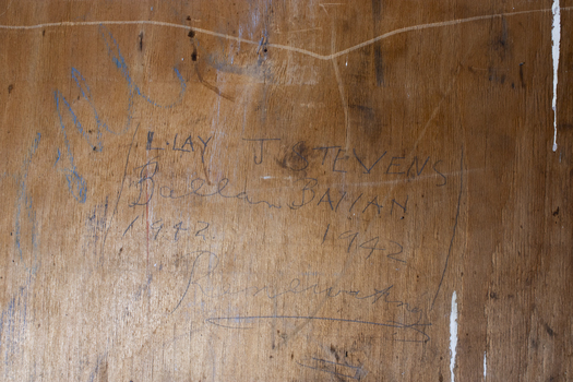 Rear of Wooden honour board with close up view of inscriptions