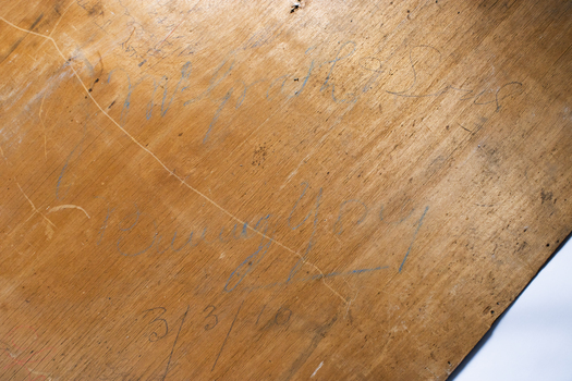 Rear of Wooden honour board, close up of inscriptions