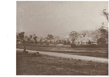 Photographic copy of black and white picture of "La Maisonette" now known as "Ballantrae" on Geelong Road from the south circa 1865.