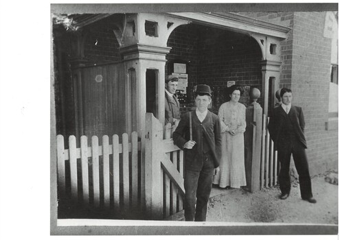 Early photograph of the Buninyong Post Office, with customers, taken in early 1900's