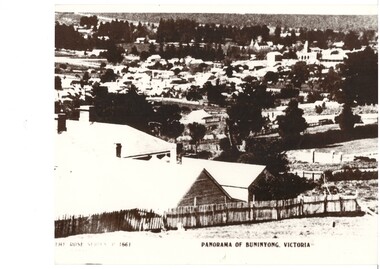 Photograph of a postcard made by The Rose Company between 1910 and 1920 as a panorama of Buninyong, taken from the north. 