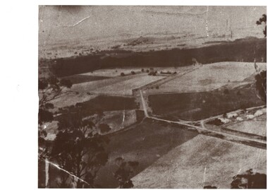 View of the land to the north of Mount Buninyong, showing Yendon No 2 road, and the Harbour Family properties.