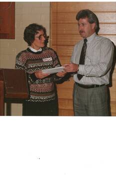 Colour photograph of Topsy Nevett and Peter Mangan CEO at a Buninyong Shire function in 1991